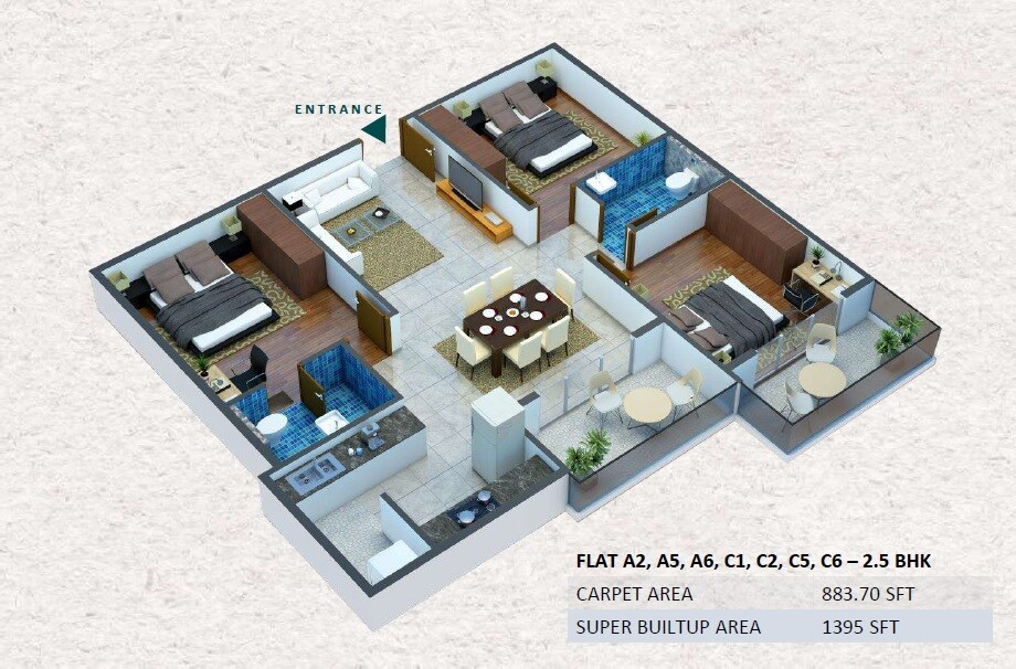 2 BHK 1395 Sq. Ft. Apartment