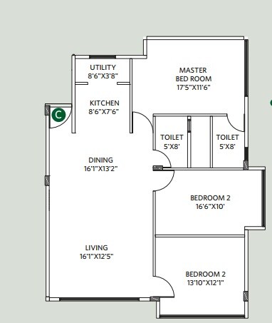 3 BHK 1600 Sq. Ft. Apartment