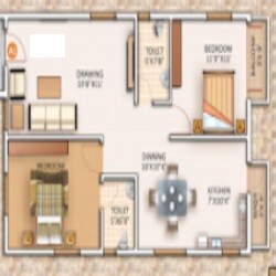 Floor plan of 2 BHK 1255 Sq. Ft. Apartment in Siddhisri SS Samhita, Bangalore
