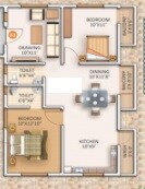 Floor plan of 2 BHK 1340 Sq. Ft. Apartment in Siddhisri SS Samhita, Bangalore