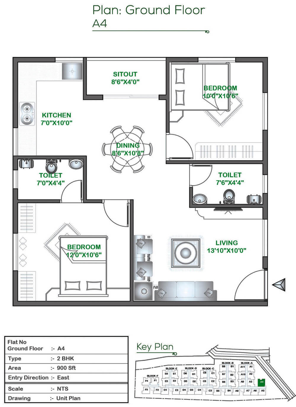 Floor plan of 2 BHK 900 Sq. Ft. Apartment in Signature Classic, Bangalore