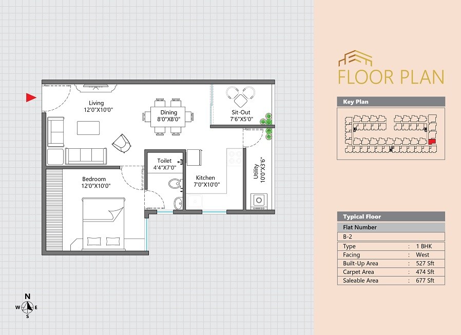 Floor plan of 1 BHK 677 Sq. Ft. Apartment in Signature Meadows Gunjur, Bangalore