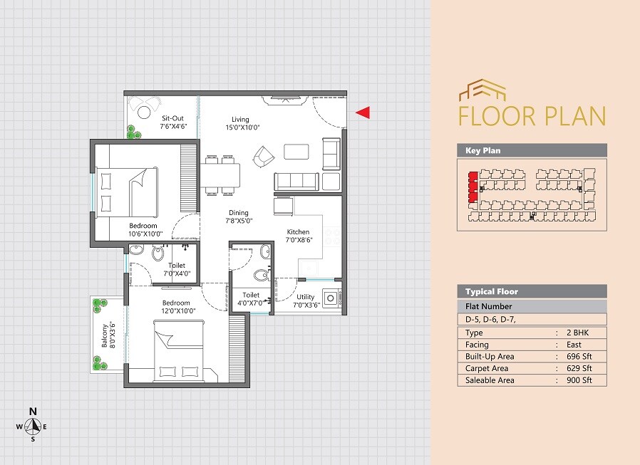 Floor plan of 2 BHK 900 Sq. Ft. Apartment in Signature Meadows Gunjur, Bangalore