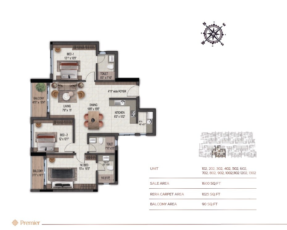 3 BHK 1600 Sq. Ft. Apartment