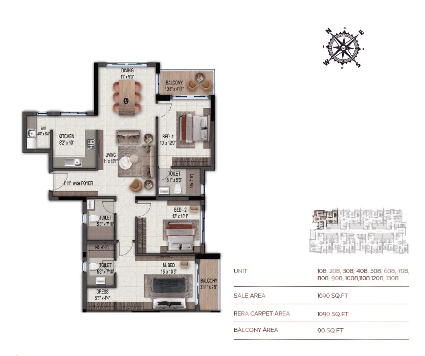 3 BHK 1690 Sq. Ft. Apartment