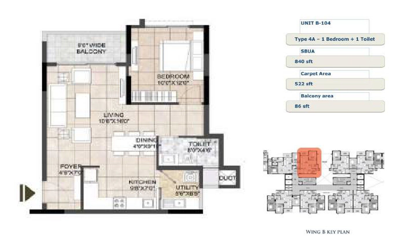 1 BHK 840 Sq. Ft. Apartment