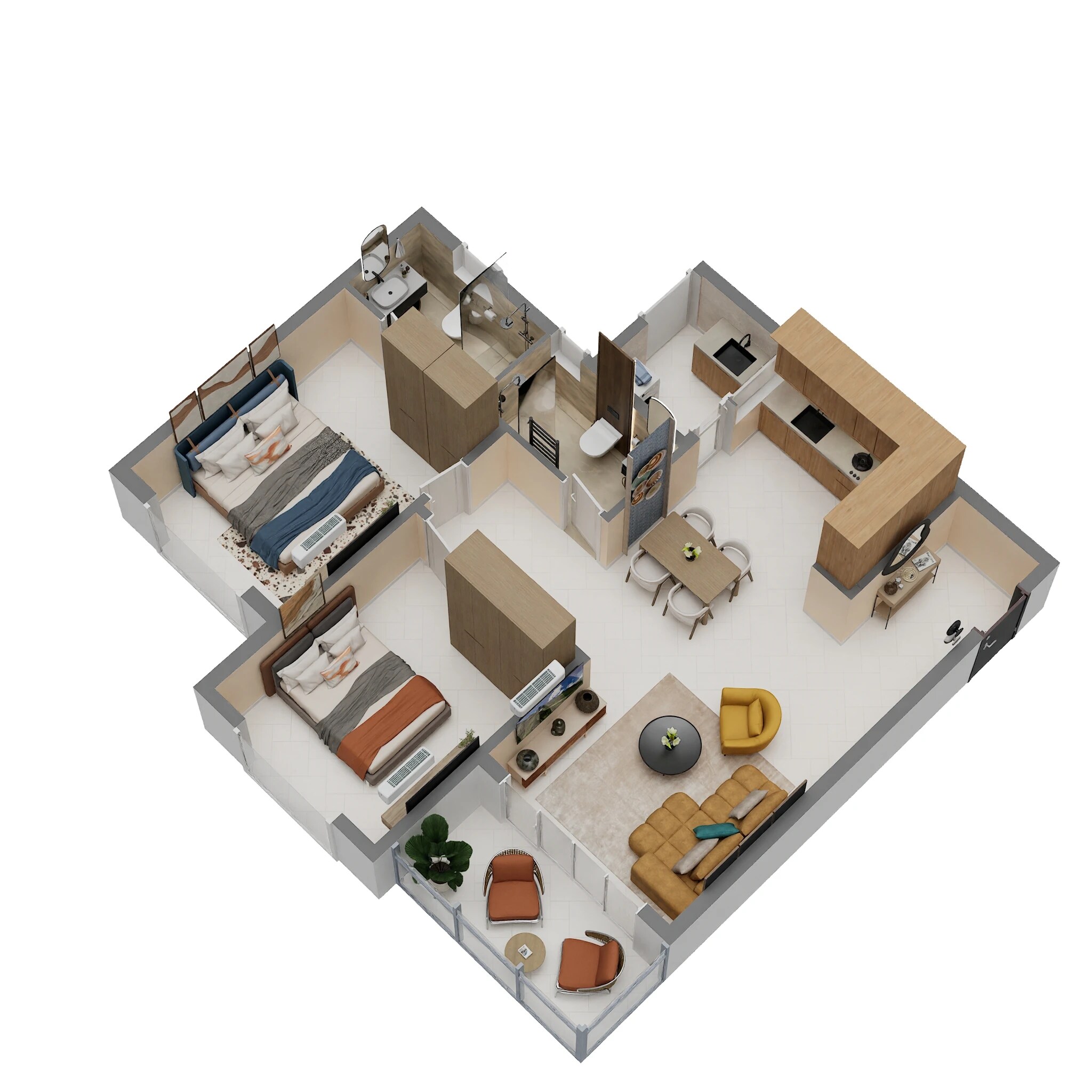Floor plan of 2 BHK 1065 Sq. Ft. Apartment in Sipani City, Bangalore