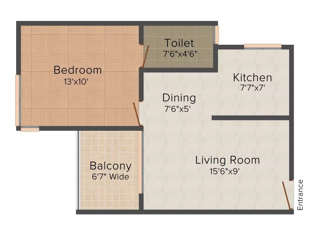 Floor plan of 1 BHK 450 Sq. Ft. Apartment in Sipani Jardin, Bangalore