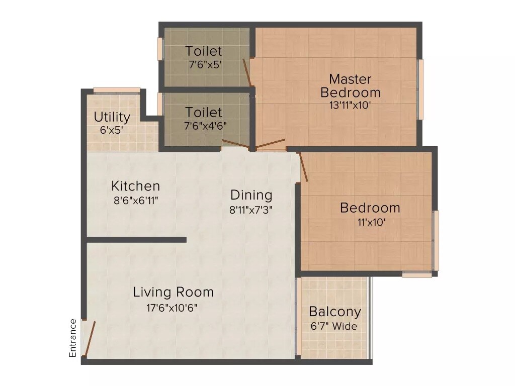 Floor plan of 2 BHK 705 Sq. Ft. Apartment in Sipani Jardin, Bangalore