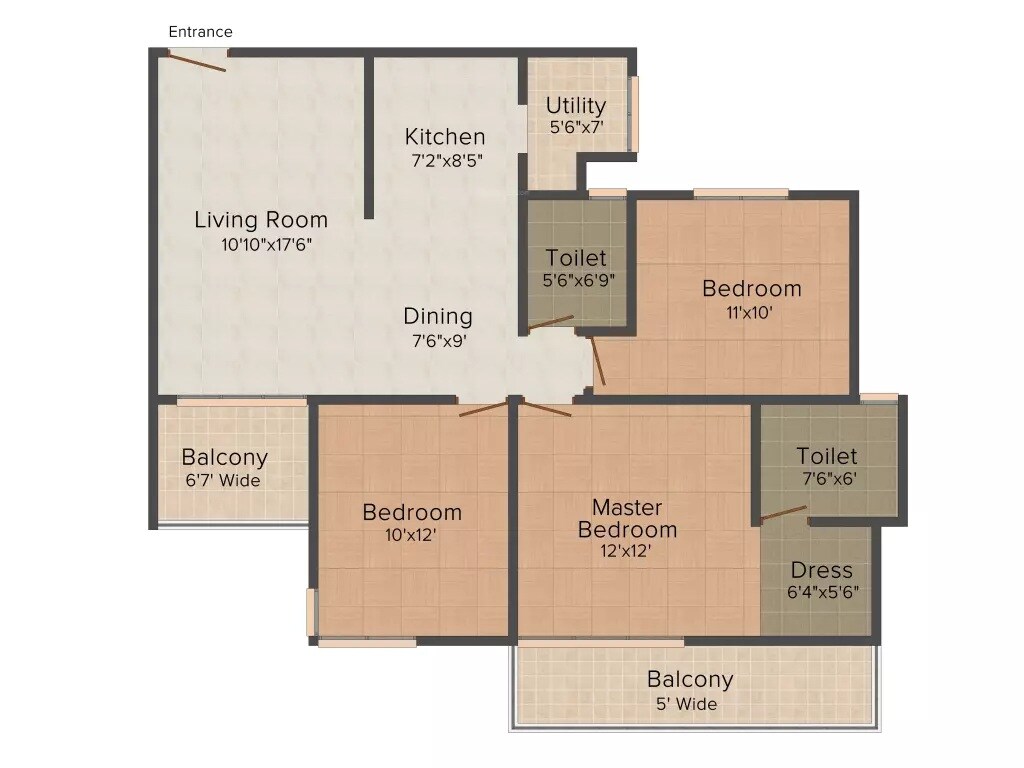 Floor plan of 3 BHK 1000 Sq. Ft. Apartment in Sipani Jardin, Bangalore