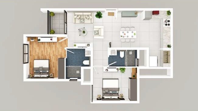 Floor plan of 2 BHK 1030 Sq. Ft. Apartment in Sipani Samuha, Bangalore
