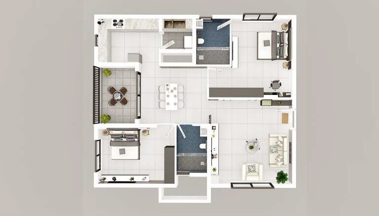 2 BHK 1200 Sq. Ft. Apartment