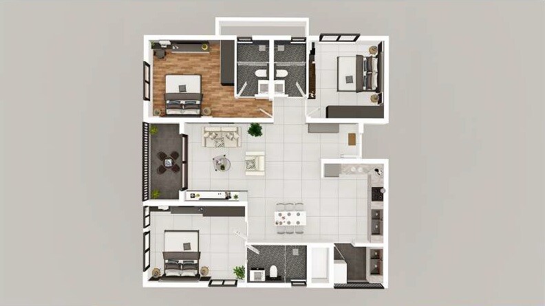 Floor plan of 3 BHK 1555 Sq. Ft. Apartment in Sipani Samuha, Bangalore