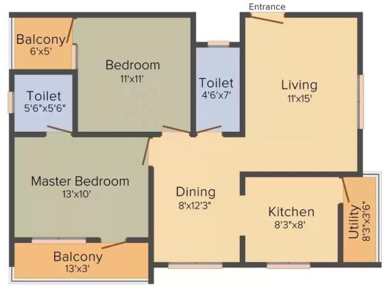 Floor plan of 2 BHK 1050 Sq. Ft. Apartment in Siri Madhavi Enclave, Bangalore