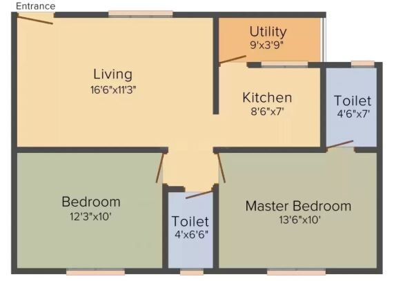 Floor plan of 2 BHK 850 Sq. Ft. Apartment in Siri Madhavi Enclave, Bangalore