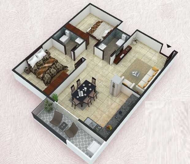 Floor plan of 2 BHK 1220 Sq. Ft. Apartment in SJ Pinnacle, Bangalore