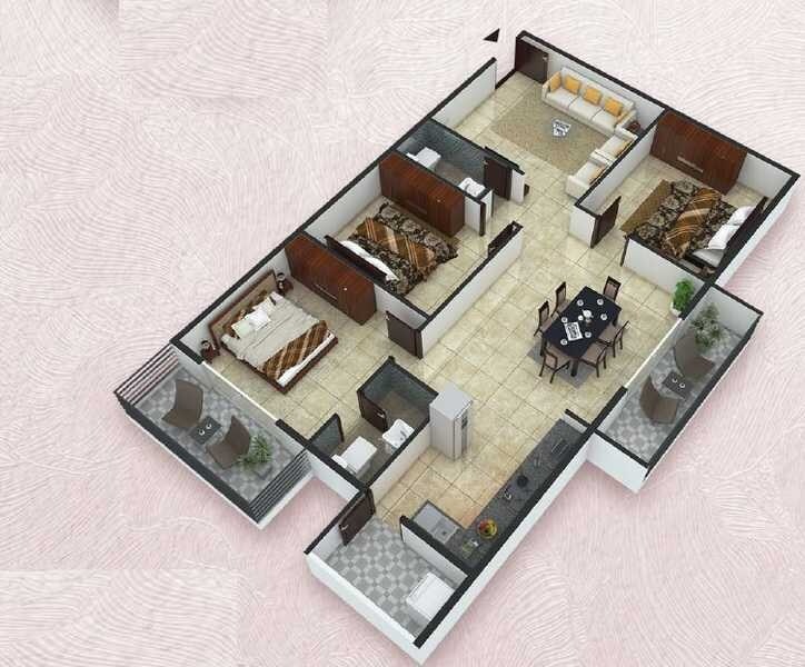 Floor plan of 3 BHK 1575 Sq. Ft. Apartment in SJ Pinnacle, Bangalore