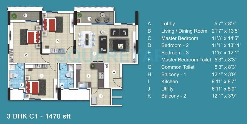 3 BHK Apartment at SJR Blue Waters, Off Sarjapur Road – for Rent