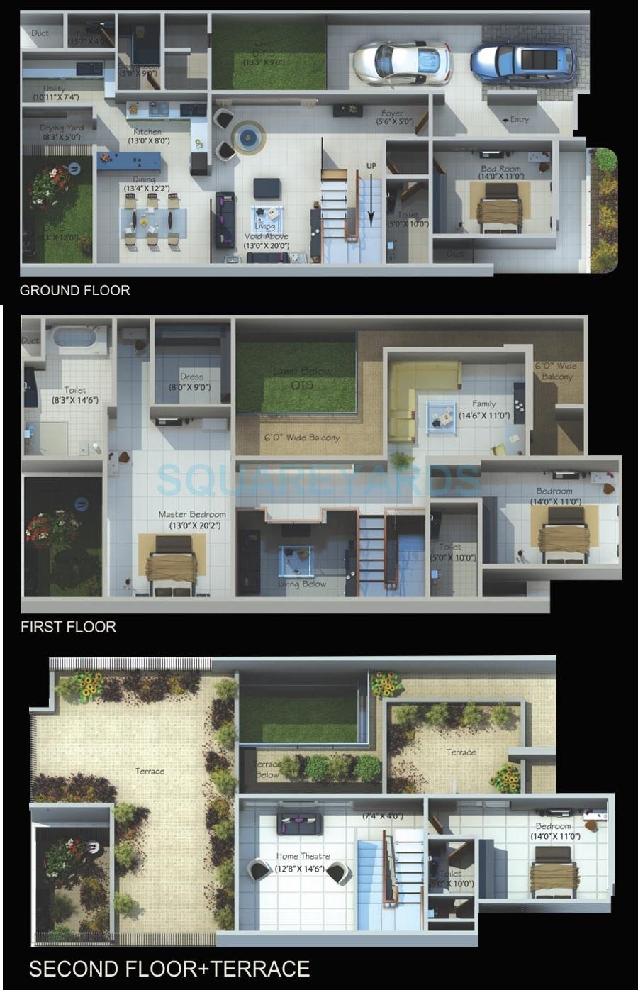 Floor plan of 4 BHK 3810 Sq. Ft. Villa in SJR Primecorp Crystal Cove, Bangalore
