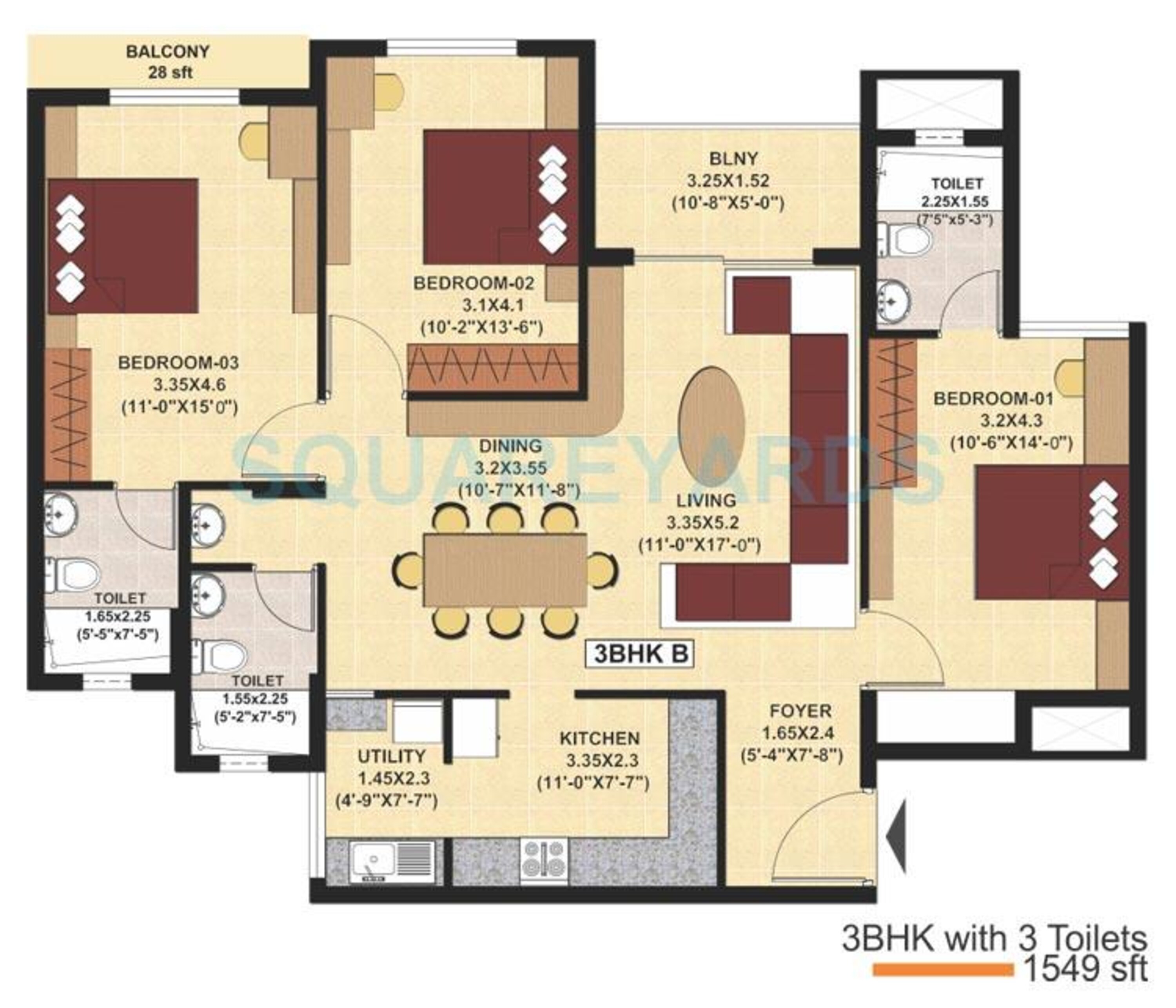 sjr primecorp fiesta homes apartment 3bhk 1544sqft1