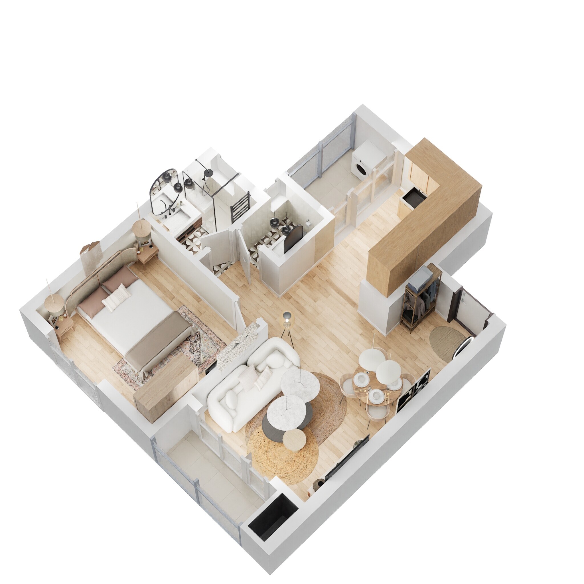 Floor plan of 1 BHK 702 Sq. Ft. Apartment in SJR Primecorp Palazza City, Bangalore