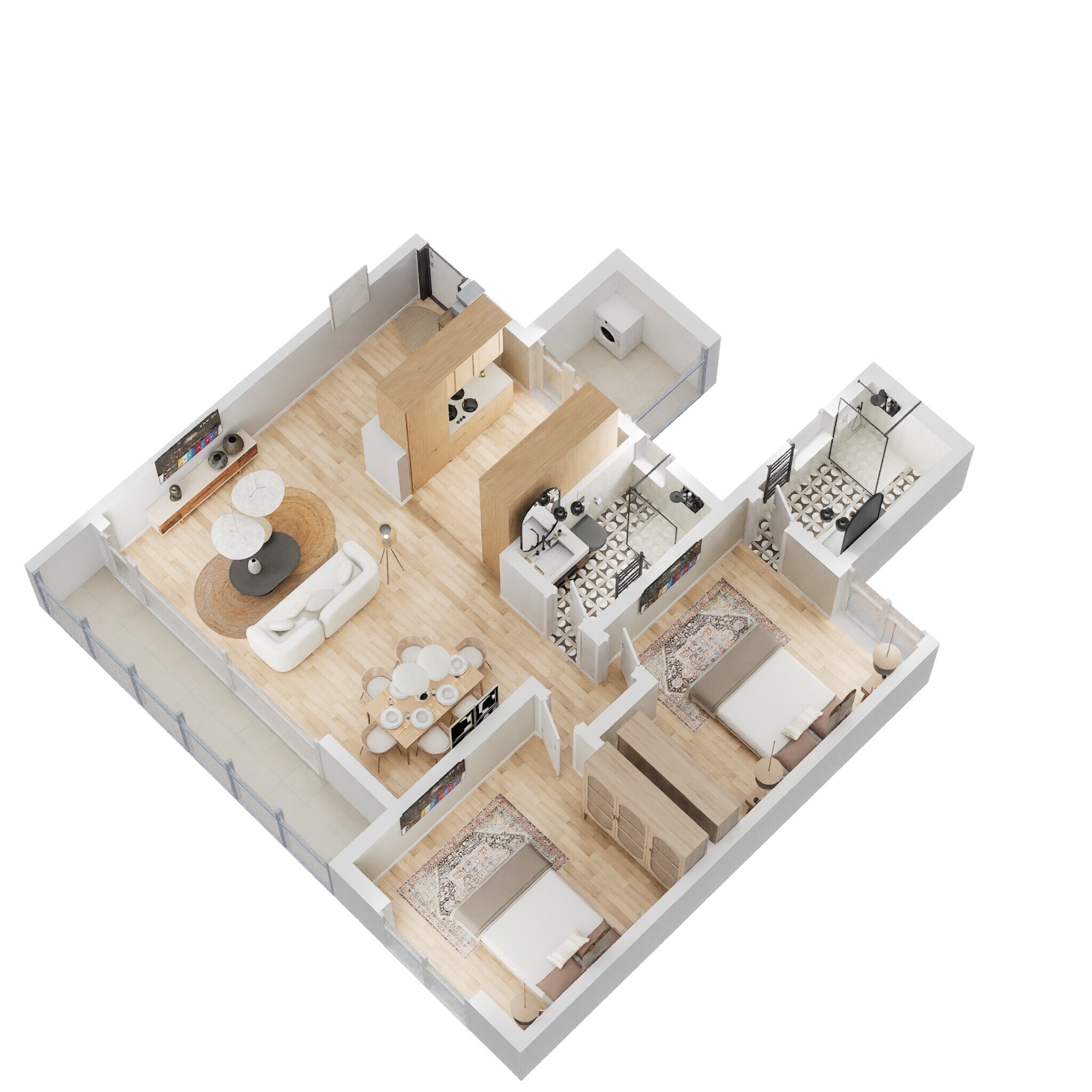 Floor plan of 2 BHK 1242 Sq. Ft. Apartment in SJR Primecorp Palazza City, Bangalore