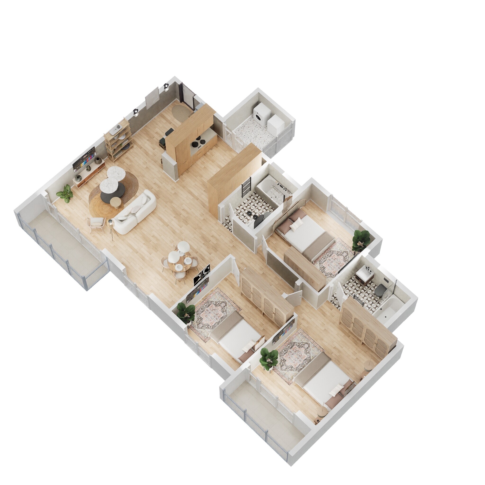Floor plan of 3 BHK 1550 Sq. Ft. Apartment in SJR Primecorp Palazza City, Bangalore