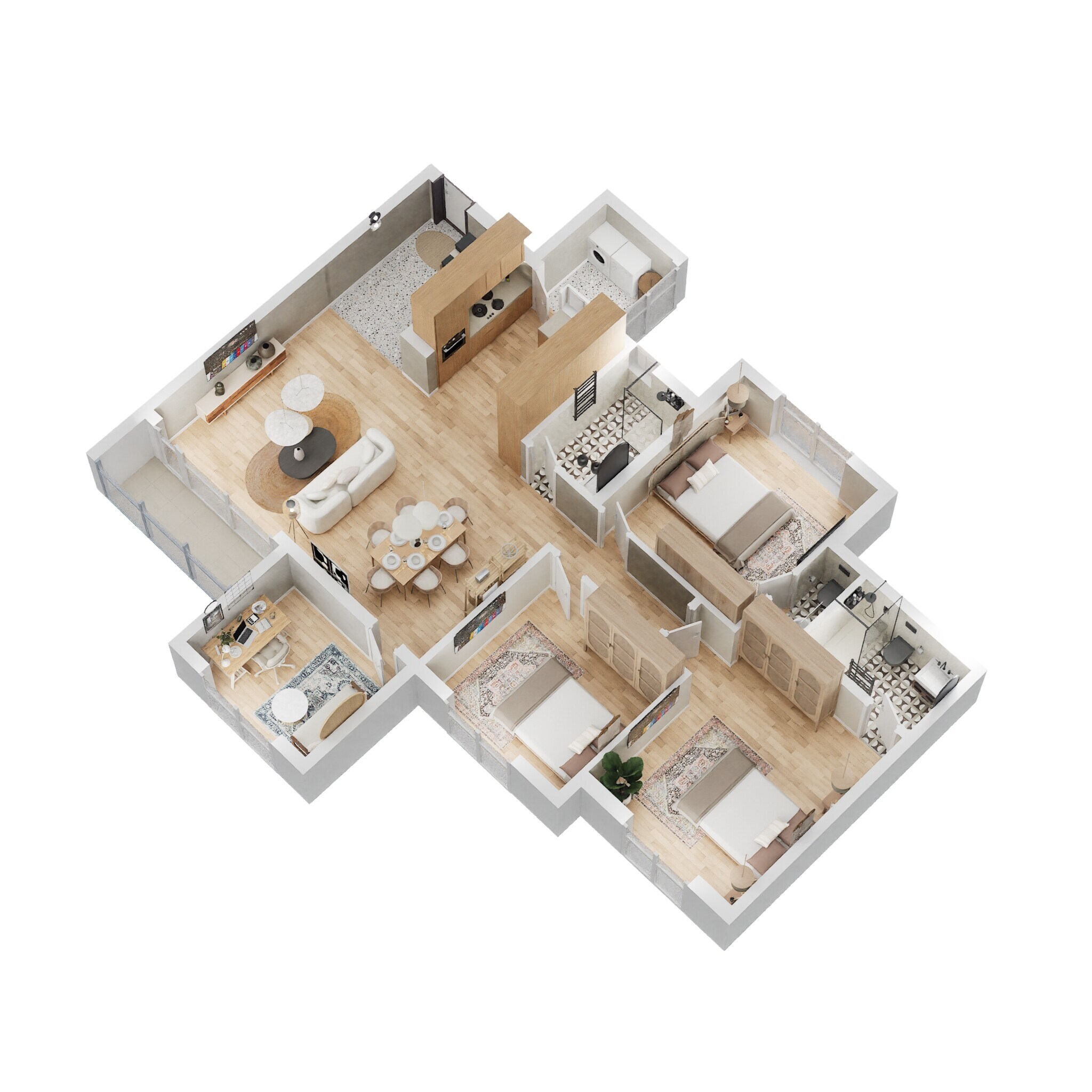 Floor plan of 3 BHK 1657 Sq. Ft. Apartment in SJR Primecorp Palazza City, Bangalore
