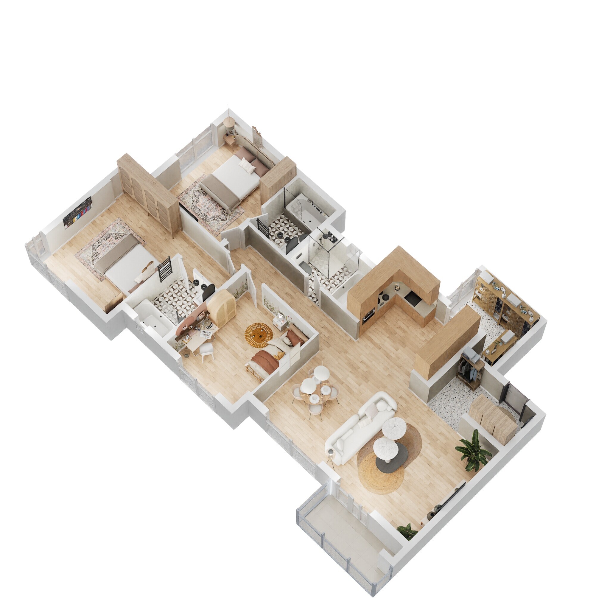Floor plan of 3 BHK 1665 Sq. Ft. Apartment in SJR Primecorp Palazza City, Bangalore