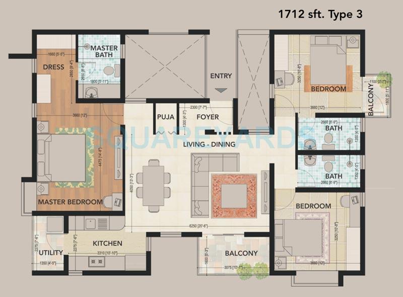 3 BHK 1712 Sq. Ft. Apartment in SJR Primecorp The Pavilion