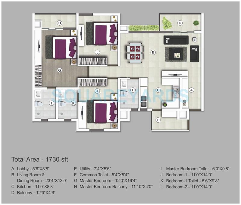 3 BHK 1730 Sq. Ft. Apartment