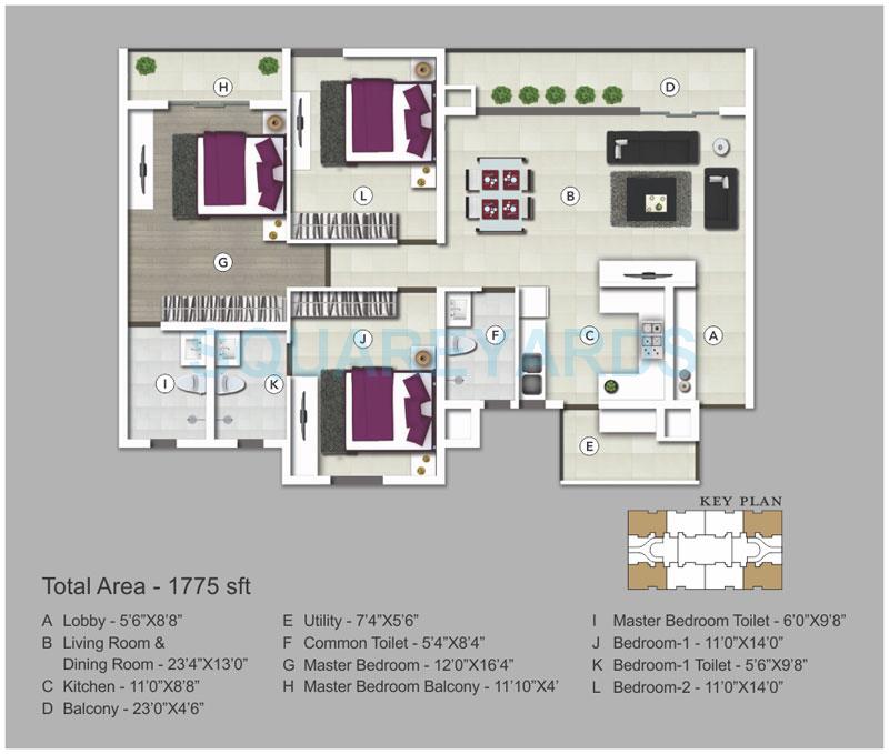 3 BHK 1775 Sq. Ft. Apartment
