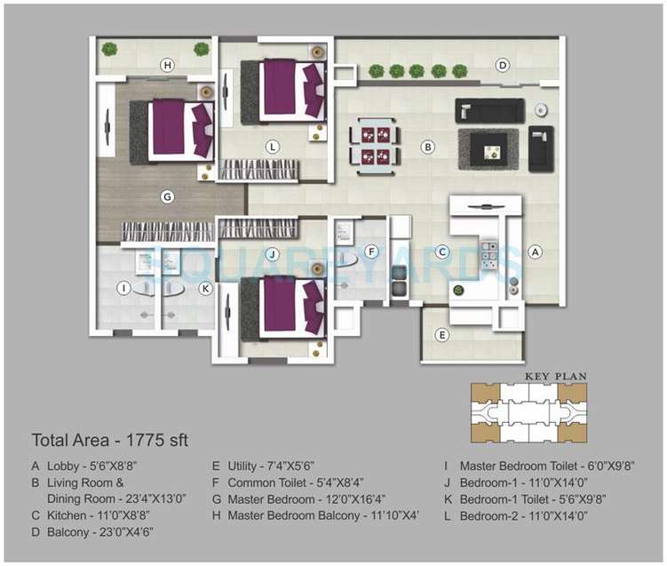 sjr primecorp vogue residences apartment 3bhk 1775sqft1