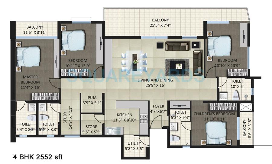 4 BHK 2552 Sq. Ft. Apartment