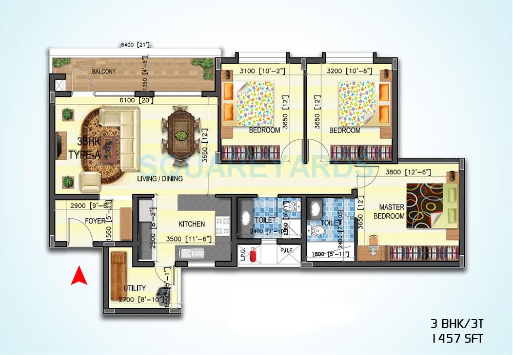 3 BHK 1457 Sq. Ft. Apartment