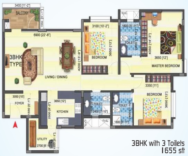 sjr watermark apartment 3 bhk 1655sqft 20244104004141