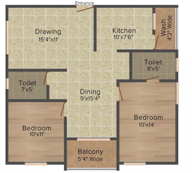 Floor plan of 2 BHK 1105 Sq. Ft. Apartment in SK Daisy, Bangalore