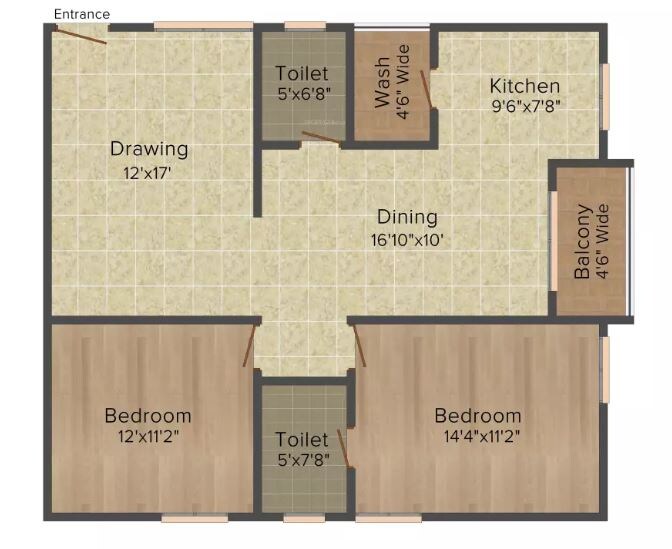 Floor plan of 2 BHK 1245 Sq. Ft. Apartment in SK Daisy, Bangalore