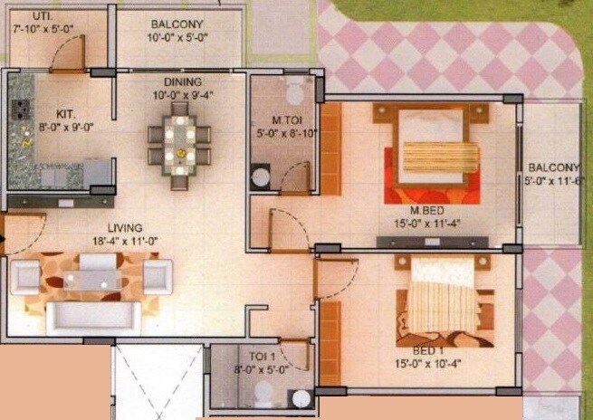 Floor plan of 2 BHK 1178 Sq. Ft. Apartment in SK Silvermist, Bangalore