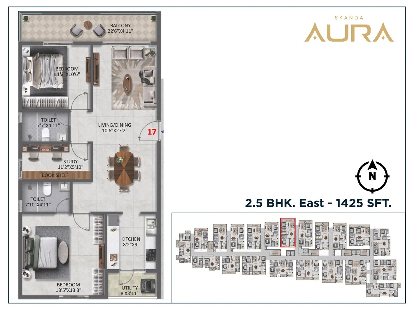 Floor plan of 2 BHK 1425 Sq. Ft. Apartment in Skanda Aura, Bangalore