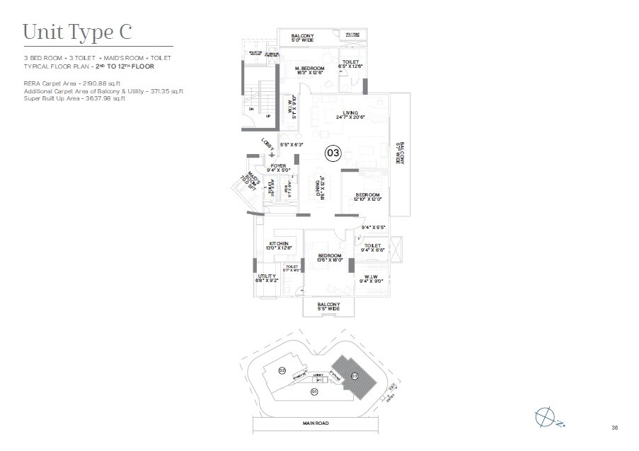Floor plan of 3 BHK 3638 Sq. Ft. Apartment in SKAV Grande, Bangalore