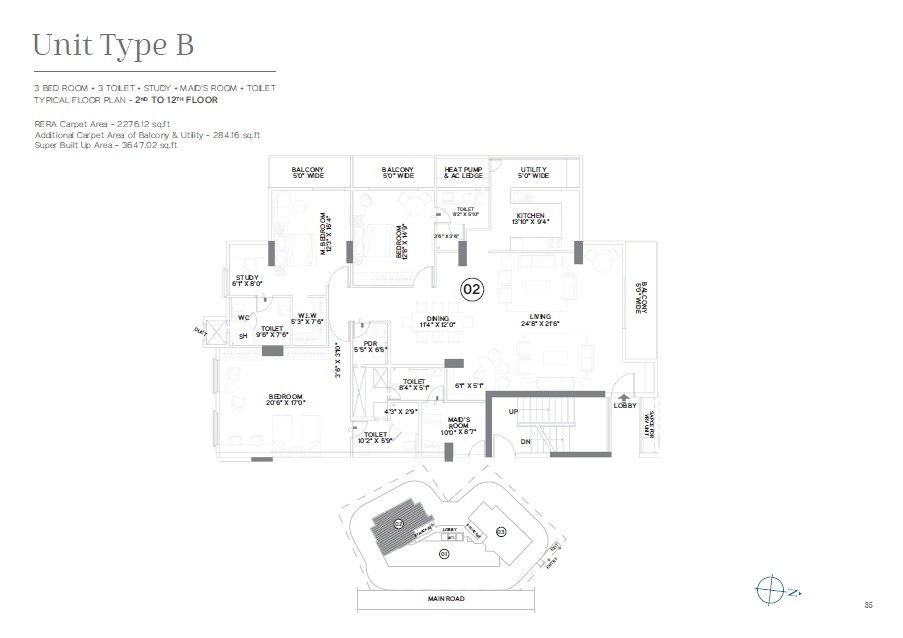 Floor plan of 3 BHK 3647 Sq. Ft. Apartment in SKAV Grande, Bangalore