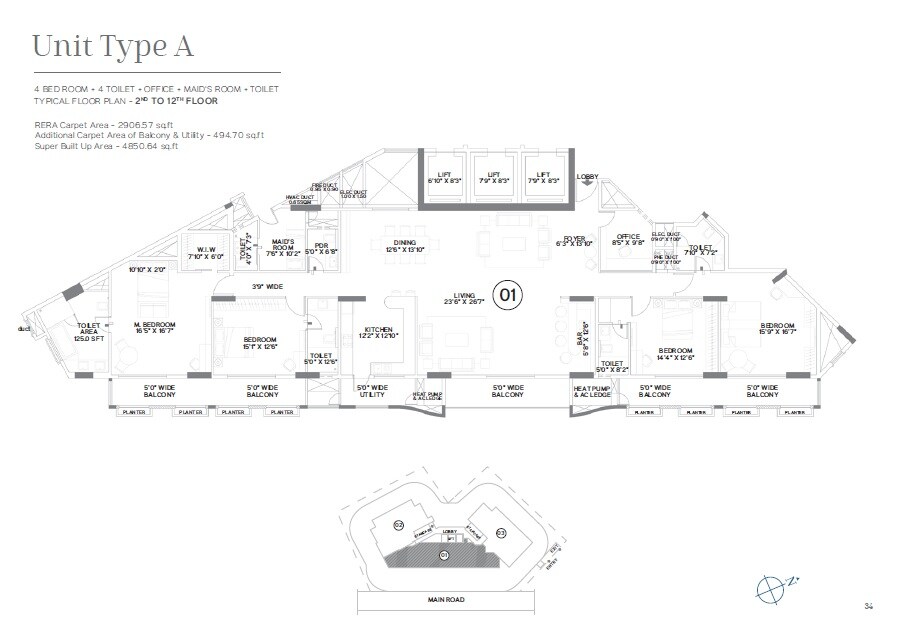 Floor plan of 4 BHK 4851 Sq. Ft. Apartment in SKAV Grande, Bangalore
