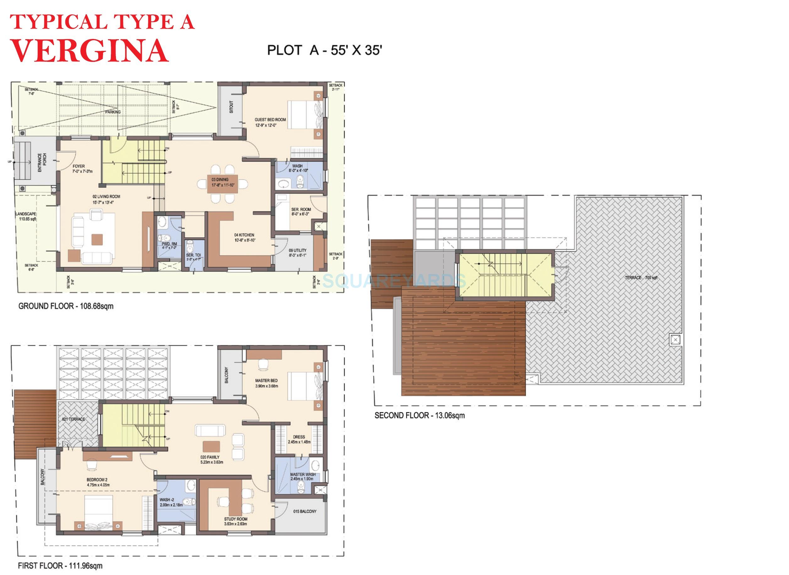 Floor plan of 3 BHK 2516 Sq. Ft. Villa in Skylark Arcadia, Bangalore