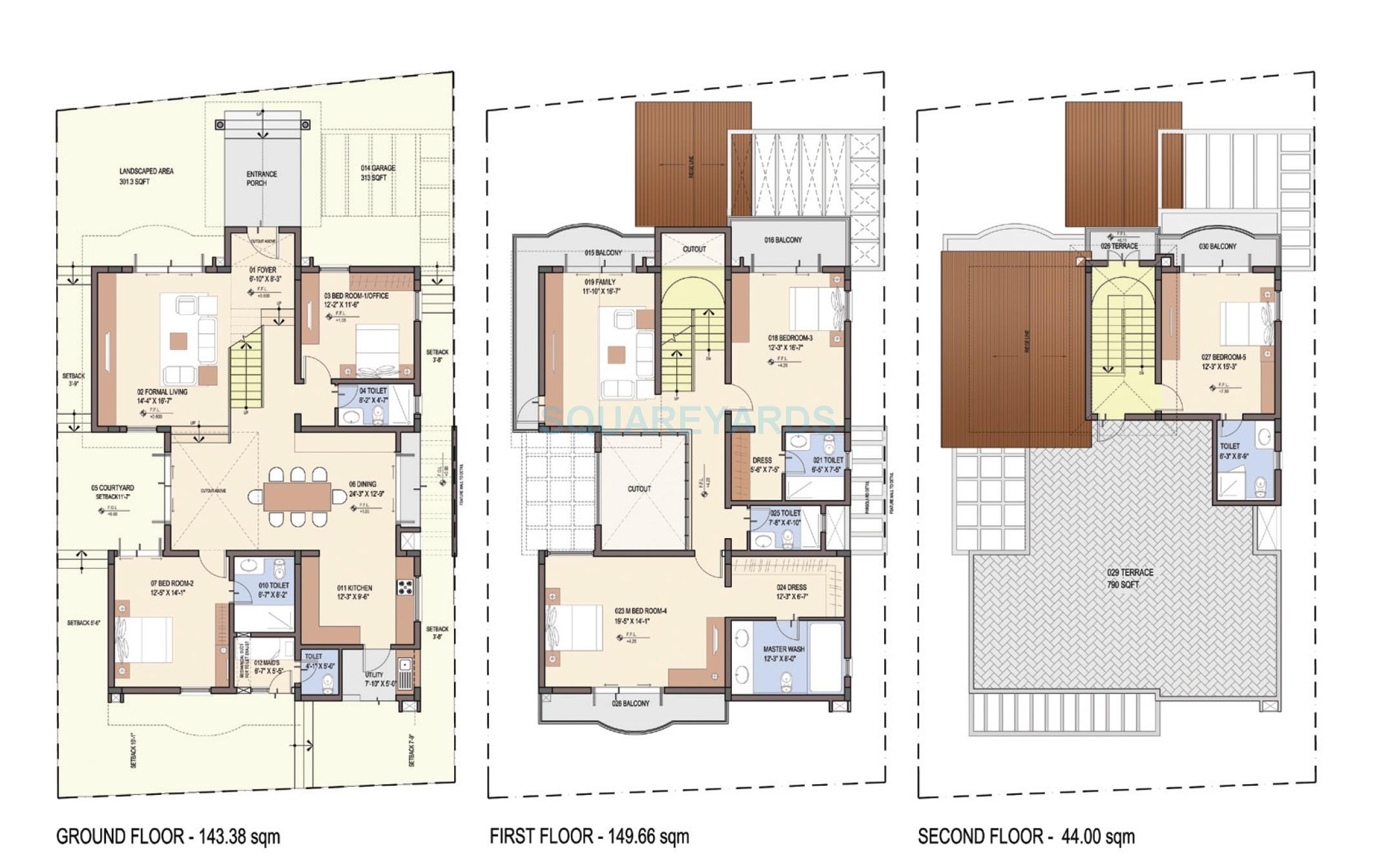 Floor plan of 5 BHK 3628 Sq. Ft. Villa in Skylark Arcadia, Bangalore
