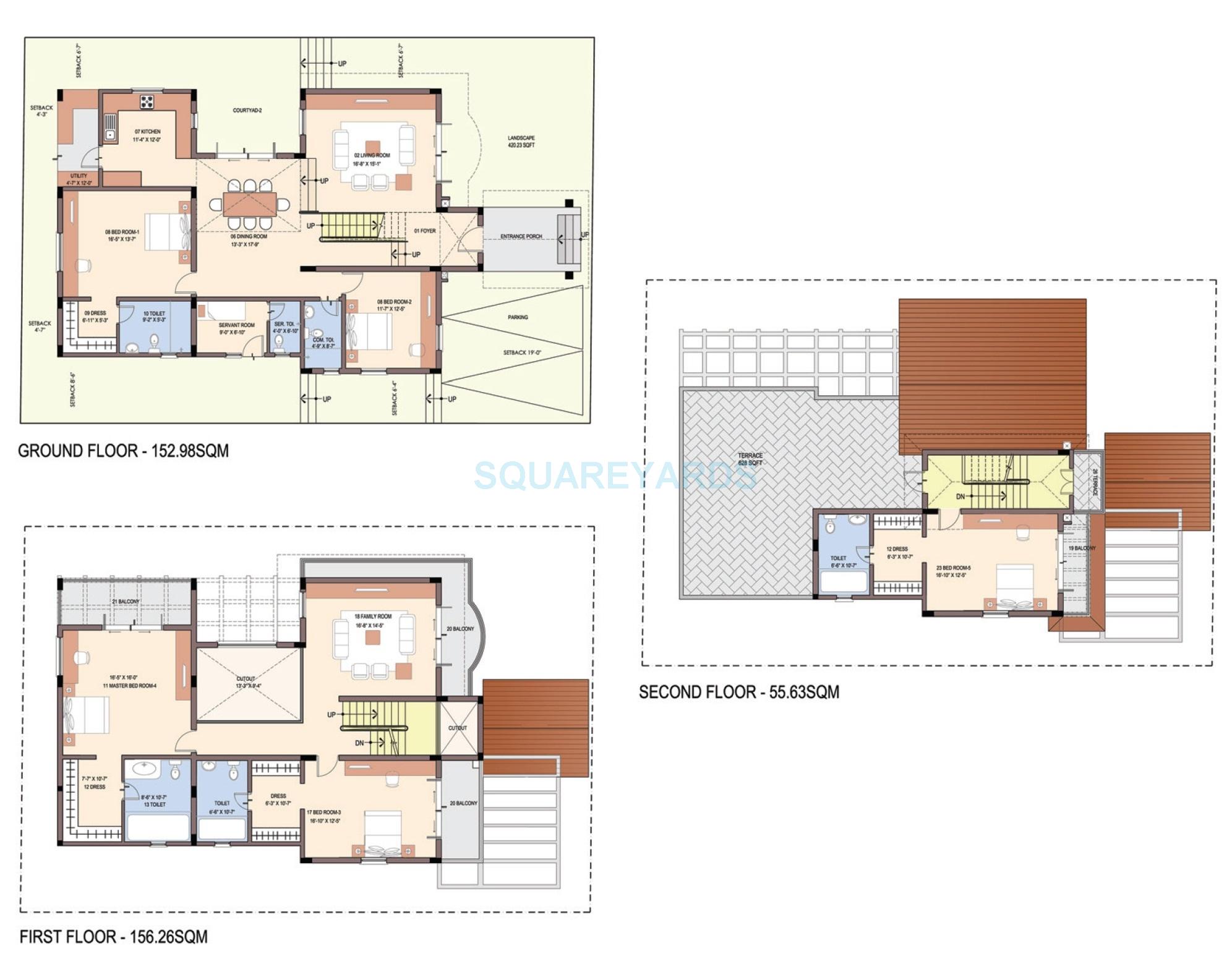 Floor plan of 5 BHK 3927 Sq. Ft. Villa in Skylark Arcadia, Bangalore