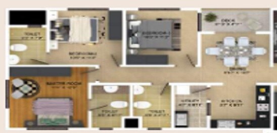 Floor plan of 2 BHK 999 Sq. Ft. Apartment in Skylark Ithaca, Bangalore
