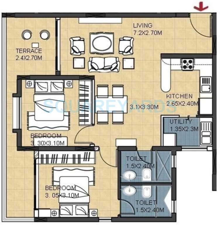 Floor plan of 2 BHK 923 Sq. Ft. Apartment in Skylark Zenith, Bangalore