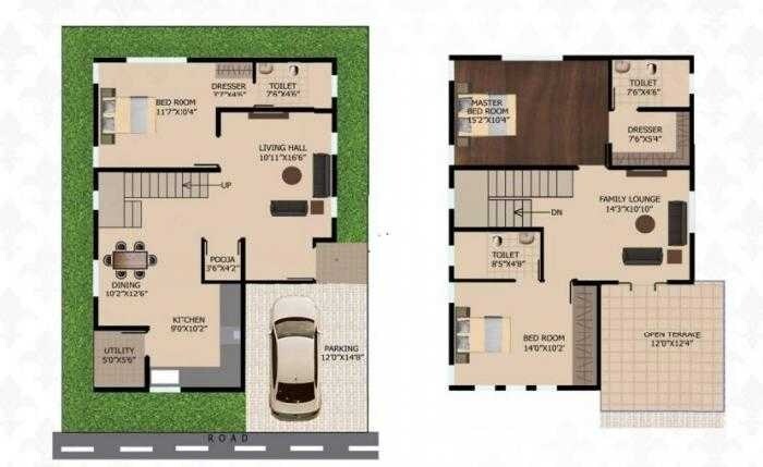 Floor plan of 3 BHK 1862 Sq. Ft. Villa in Skylite Vesta, Bangalore