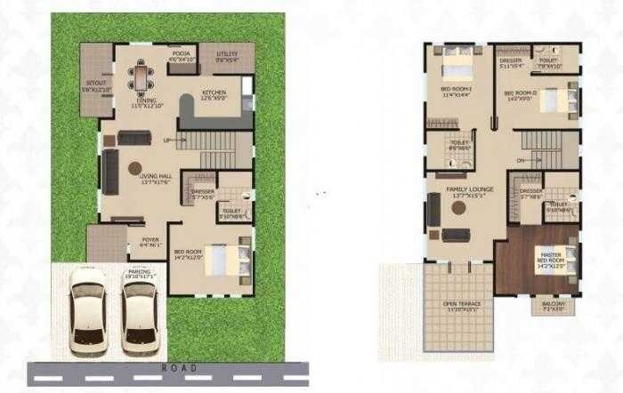 Floor plan of 4 BHK 2585 Sq. Ft. Villa in Skylite Vesta, Bangalore